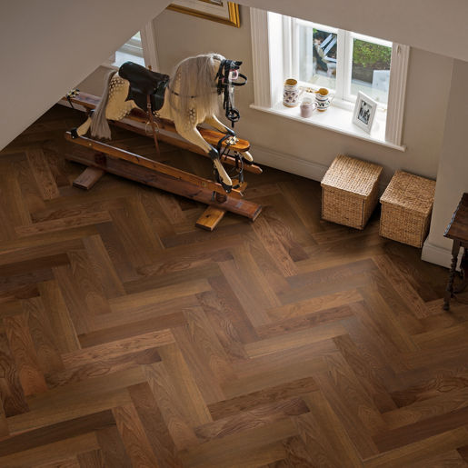 Elka Hardwood 14mm Engineered Oak Glue Herringbone Dark Smoked Oak