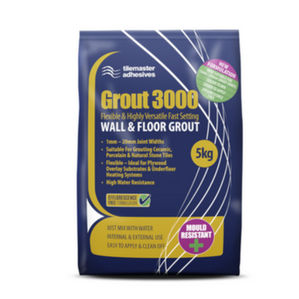 Tilemaster Grout 3000 Highly Flexible Wall & Floor Grout 5kg (Choice of Colour)